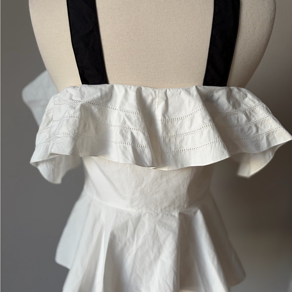 10 Crosby Derek Lam White and Black Ruffle off shoulder peplum effect Blouse 0 - Picture 5 of 5
